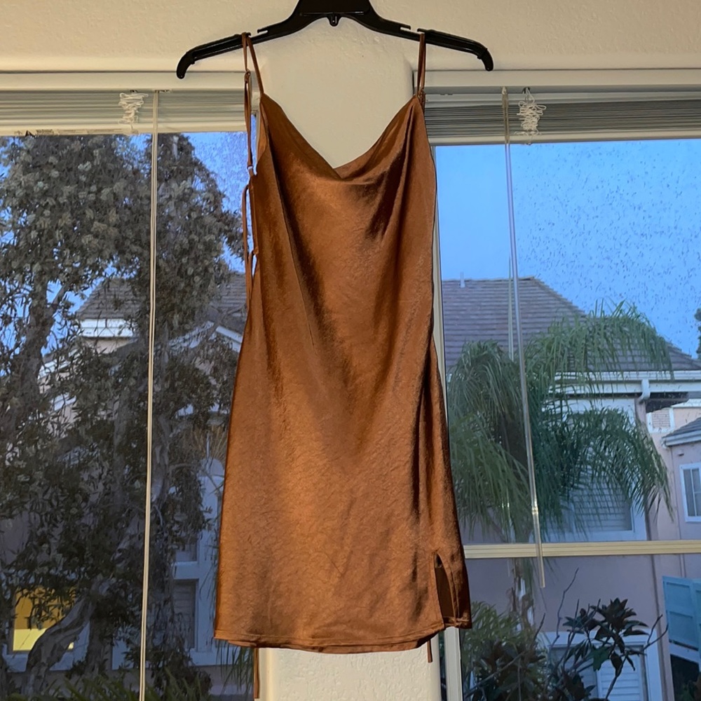 Princess Polly Cowl Neck Satin Brown Dress🤎